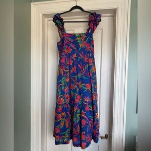 J. Crew Vibrant Floral Midi Dress in Blue and Pink